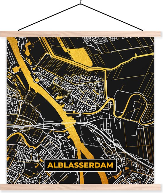 Porte-affiche avec affiche - Affiche scolaire - Carte - Alblasserdam - Carte - Plan de la ville - Or - 60x60 cm - lattes vierges