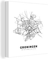 Canvas Schilderij Plattegrond – Groningen – Zwart Wit – Stadskaart - Nederland - Kaart - 90x90 cm - Wanddecoratie