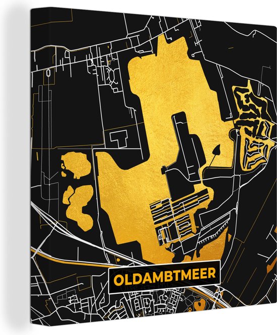 Canvas Schilderij Kaart - Plattegrond - Stadskaart - Oldambtmeer - Gold - 50x50 cm - Wanddecoratie