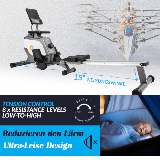 YJZQ Rameur magnétique - Rameur domestique pliable avec écran LCD