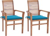 Chaises de salle à manger Medina 2 pcs avec coussins bleus en teck massif