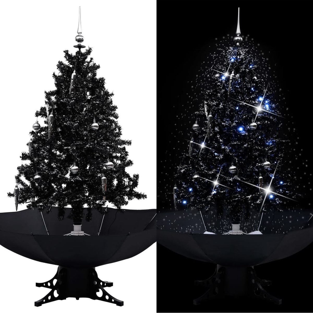 Medina Kerstboom sneeuwend met paraplubasis 140 cm PVC zwart