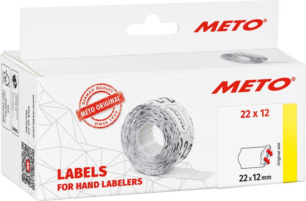 METO Prijslabels 9506154 Weer verwijderbaar Breedte etiket: 22 mm Hoogte etiket: 12 mm Wit 1 stuk(s)