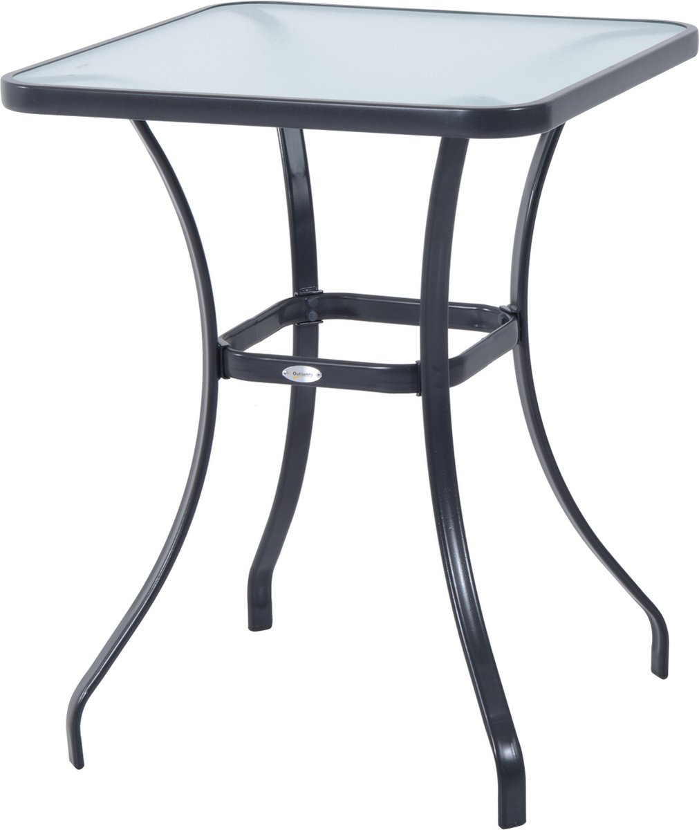 Outsunny Tuintafel glazen tafel bistrotafel balkon gehard glas + metaal 68,5 x 68,5 cm zwart 84B-035