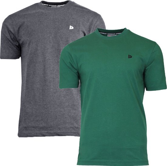 2-Pack Donnay - T-shirt (Vince) - Sportshirt - Heren - Charcoal/Forest green (429) - maat L
