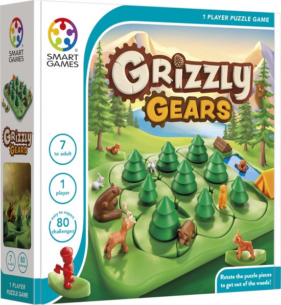 SmartGames - Grizzly Gears - 80 opdrachten - vanaf 7 jaar tot volwassenen - denkspel met origineel draaimechanisme
