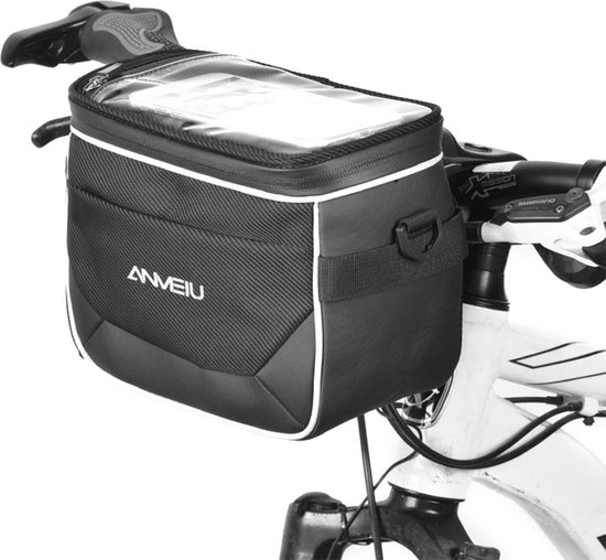 ANMEILU - Luxe waterdichte tas voor aan de fiets - Fiets tas stuurtas met smartphone houder – waterdicht – Fietstas stuur – Smartphone houder fiets – T/M 6.5 inch - Zwart