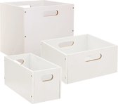 Set van 3x stuks opbergmanden/kastmanden 7/14/29 liter wit van hout 31 cm - Opbergboxen - Vakkenkast manden