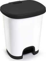 Poubelle/poubelle/poubelle à pédale en plastique blanc/noir de 18 litres avec couvercle/pédale 33 x 28 x 40 cm
