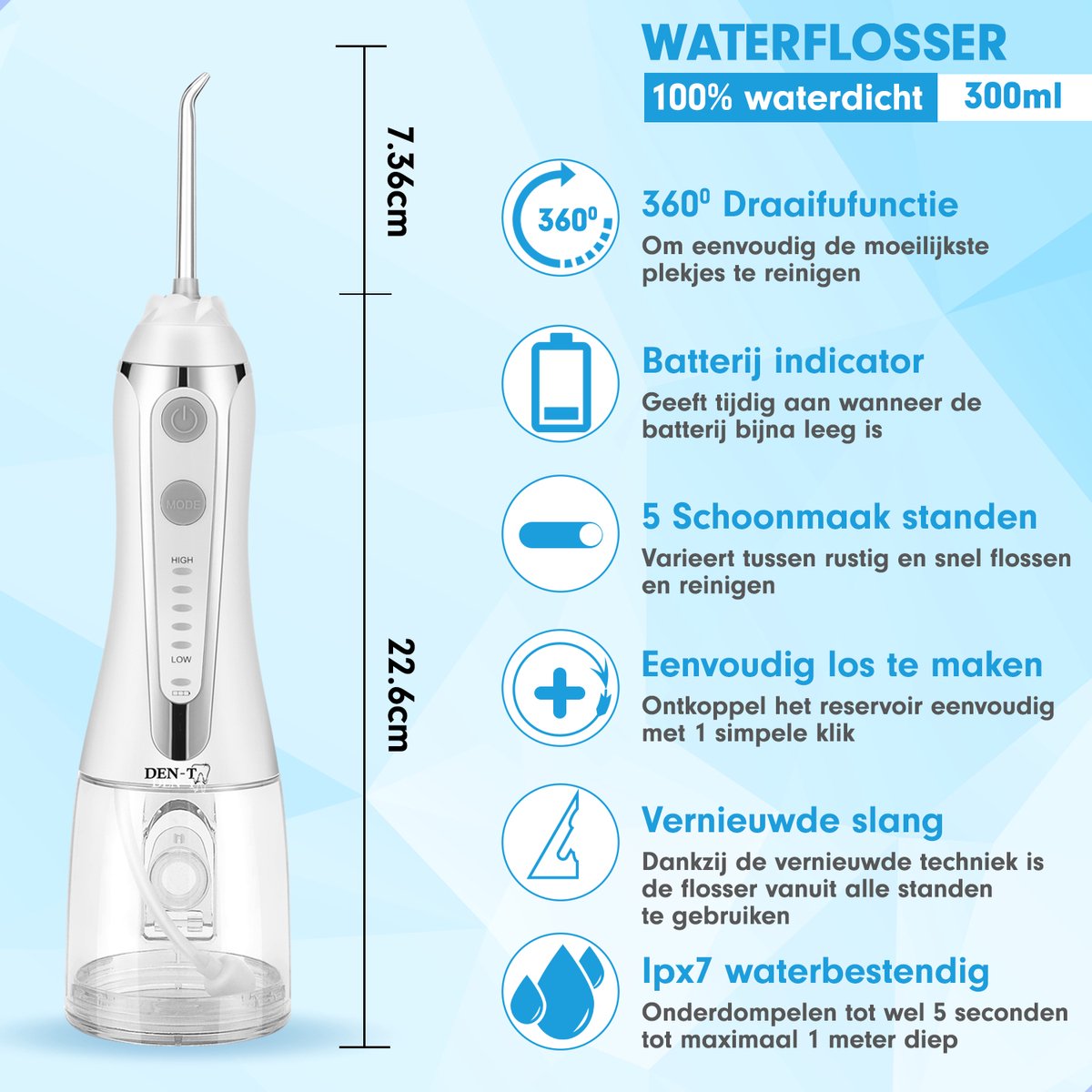 DEN-T Waterflosser PRO V500 - 10 opzetstukken thumbnail 2