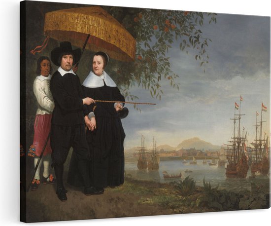 Foto: Artaza canvas schilderij een opperkoopman van de voc met zijn vrouw en een tot slaaf gemaakte bediende aelbert cuyp 120x80 groot kunst wanddecoratie