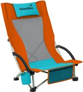 Skandika Beach Klapstoel - Stoel - Comfortabele strandstoel - Campingstoel - Lichtgewicht - Bekerhouder - Makkelijk te vervoeren - Max. 136 kg - 59x70x85 cm (BxDxH) - Opvouwbare ligstoel - Strand, kamperen, camping, festival, vissen - oranje/blauw
