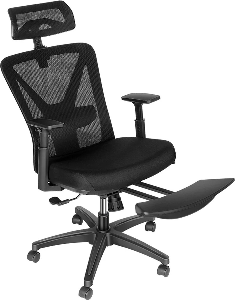 Iwant®- BW-HOC6 Bureaustoel - ergonomische computer bureaustoel - met voetensteun - met netbespanning - verstelbare lendensteunen armleuningen - Verstelbare hoogte - 360 ° draaibaar - zwart