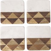 Be Home - Wit marmer met mozaiek hout vierkante onderzetters (set van 4) - Onderzetters