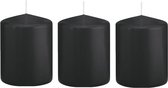 3x Zwarte cilinderkaars/stompkaars 6 x 8 cm 29 branduren - Geurloze kaarsen - Woondecoraties
