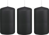 3x Zwarte cilinderkaars/stompkaars 6 x 12 cm 40 branduren - Geurloze kaarsen - Woondecoraties