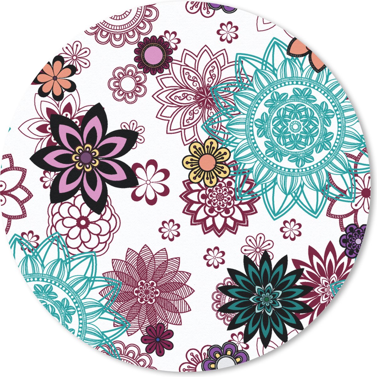 Muismat rond 40x40 cm - Mousepad Mandala - Bloemen - Patroon - Ronde muismatten