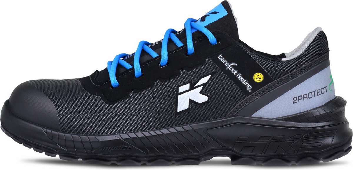 HKS Barefoot Feeling BFS 40 S3 werkschoenen - veiligheidsschoenen - safety shoes - laag - heren - composiet - metaalvrij - antislip - ESD - lichtgewicht - Vegan - zwart/grijs/blauw maat 40