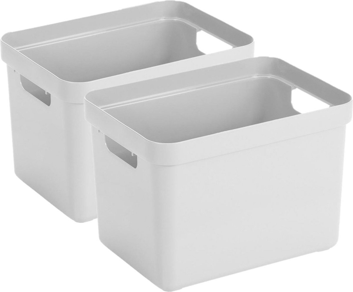 2x stuks witte opbergboxen/opbergdozen/opbergmanden kunststof - 18 liter - opbergbakken