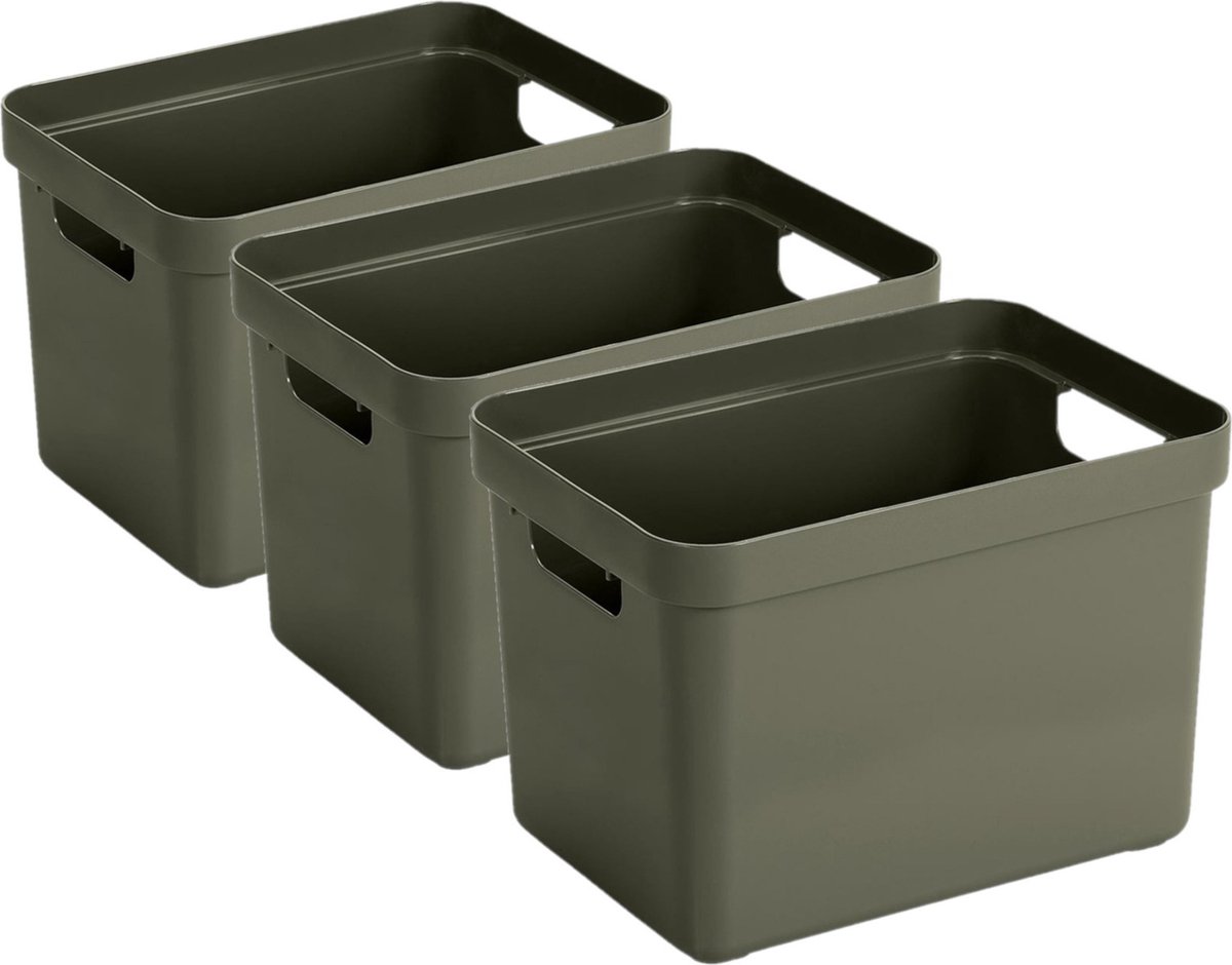 Sunware Opbergbox Sigma - 6x - kunststof - donkergroen - 18 liter - Opbergbakken/opbergers - 35 x 25 x 25 cm