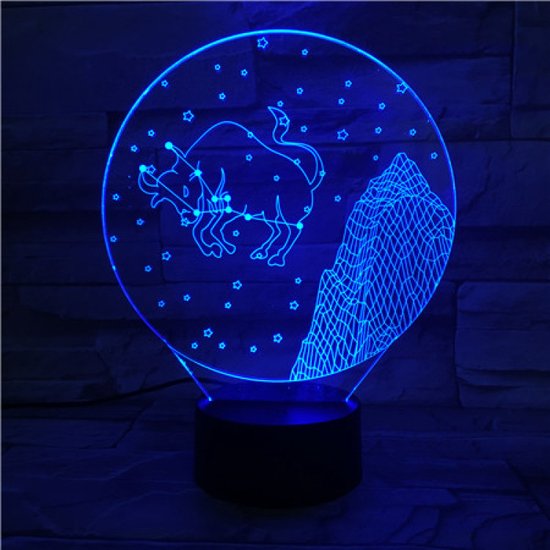 Lampe 3D Signe Astrologique - Taureau Avec Socle Au Choix