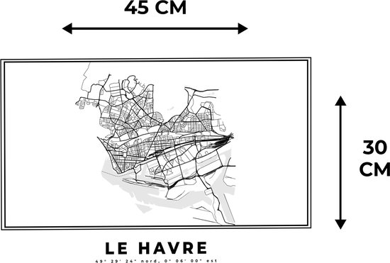 Set de table - Carte - Le Havre - Zwart Wit - Plan d'étage - Plan de la ville - 45x30 cm - 6 pièces - Résistant à la chaleur - Antidérapant - Coussinet - Amovible