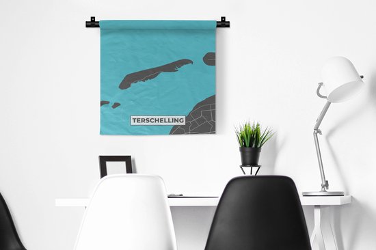 Wandkleed - Wanddoek - Kaart - Eiland - Terschelling - Stadskaart - Plattegrond - 60x60 cm - Wandtapijt