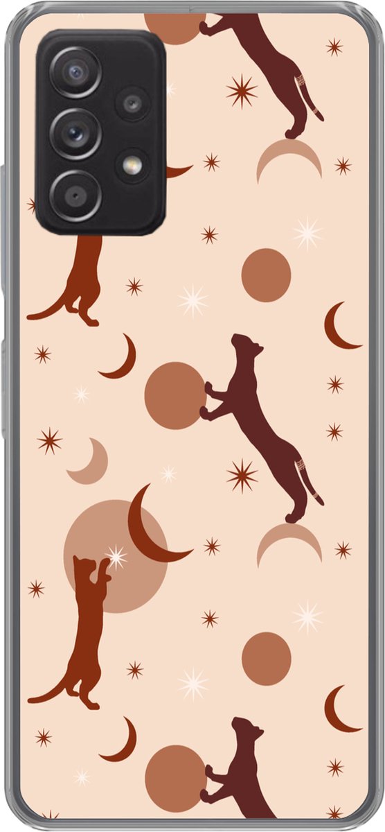 Telefoonhoesje Geschikt voor Samsung galaxy a73 hoesje - Patronen - Kat - Maan - Pastel - Meisjes - Kinderen - Kids - Siliconen Telefoonhoesje Telefoonhoesje