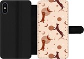 Bookcase Geschikt voor iPhone XS telefoonhoesje - Patronen - Kat - Maan - Pastel - Meisjes - Kinderen - Kids - Met vakjes - Wallet case met magneetsluiting