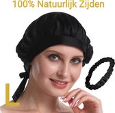 Zijden - Slaapmuts - 100% Silk bonnet - voor zacht en stralend haar - Maat: Large - Met zijden elastiek