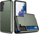 Mobigear Card Telefoonhoesje geschikt voor Samsung Galaxy S21 Hoesje Hardcase Backcover Shockproof met Pasjeshouder - Army