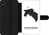 Bookcase Geschikt voor iPhone X telefoonhoesje - Groningen - Kaart - Zwart - Wit - Met vakjes - Wallet case met magneetsluiting