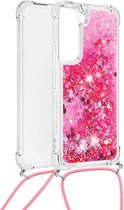 Lunso - Backcover hoes met koord - Samsung Galaxy S22 - Glitter Roze