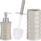 Badkamer accessoires set 2-delig lichtgrijs van keramiek - Toiletborstel - Zeeppompje