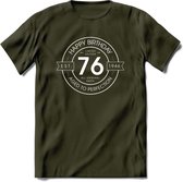 76th Happy Birthday T-shirt | Vintage 1946 Aged to Perfection | 76 jaar verjaardag cadeau | Grappig feest shirt Heren – Dames – Unisex kleding | - Leger Groen - XL