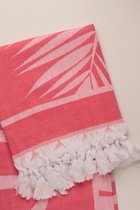 Hamamdoek - Hamam 2 zijde glad - 90x180 cm - Relax - 100% katoen - koraal | wit
