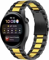 Stalen Smartwatch bandje - Geschikt voor  Huawei Watch 3 - Pro stalen band - zwart/goud - Strap-it Horlogeband / Polsband / Armband