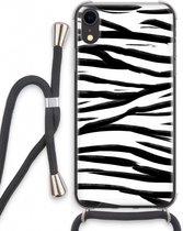 Case Company® - iPhone XR hoesje met Koord - Zebra pattern - Telefoonhoesje met Zwart Koord - Extra Bescherming aan alle Kanten en Over de Schermrand