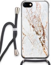 Case Company® - iPhone SE 2020 hoesje met Koord - Goud marmer - Telefoonhoesje met Zwart Koord - Extra Bescherming aan alle Kanten en Over de Schermrand