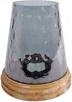 windlicht Simon 22 x 17 cm glas/hout grijs