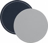 onderzetters 10 cm kunstleer grijs/blauw 4 stuks