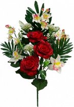 kunstboeket Roos Orchidee 14 x 63 cm wit/rood