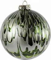 kerstbal Laney 10 cm glas groen/zilver