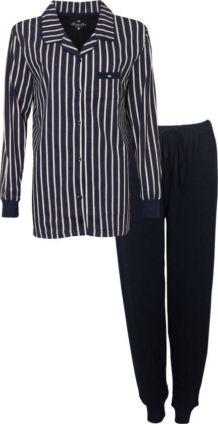 Medaillon Dames Pyjama - Doorknoop - Donker Blauw - Maat M
