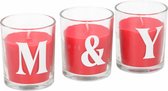 valentijnskaarsen in glas met rozengeur M&Y 5x6cm rood 3 stuks