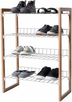 stapelbaar schoenenrek Preppy 4 planken hout/staal