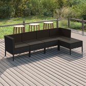 5-delige Loungeset met kussens poly rattan zwart