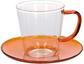 theeglas 500 ml 14 cm oranje/transparant 2-delig