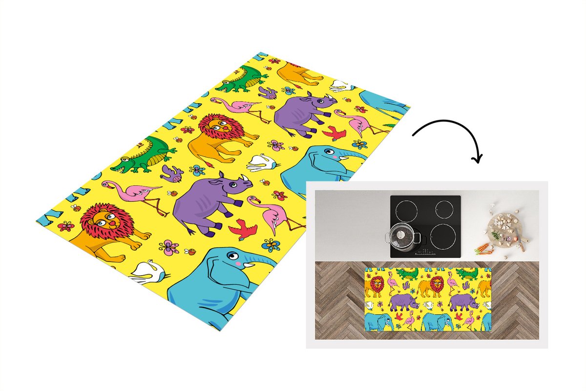 KitchenYeah Keukenloper - Loper keuken - Flamingo - Dieren - Patroon - 120x60 cm - Keukenloper vinyl Multicolor
