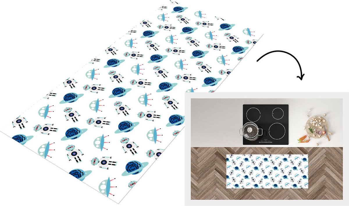 KitchenYeah Keukenloper - Loper keuken - Space - Robot - Planeten - Patroon - 120x50 cm - Keukenloper vinyl Multicolor